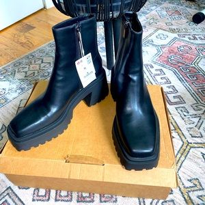 Pull&Bear size 6 1/2 Lug Sole, Square toe boots! Brand New with tags.